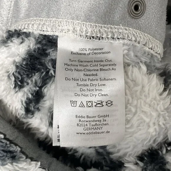 Eddie Bauer Pullover Mens Large Tall White Gray Black Plush Fuzzy Cozy Jacket - Picture 10 of 11